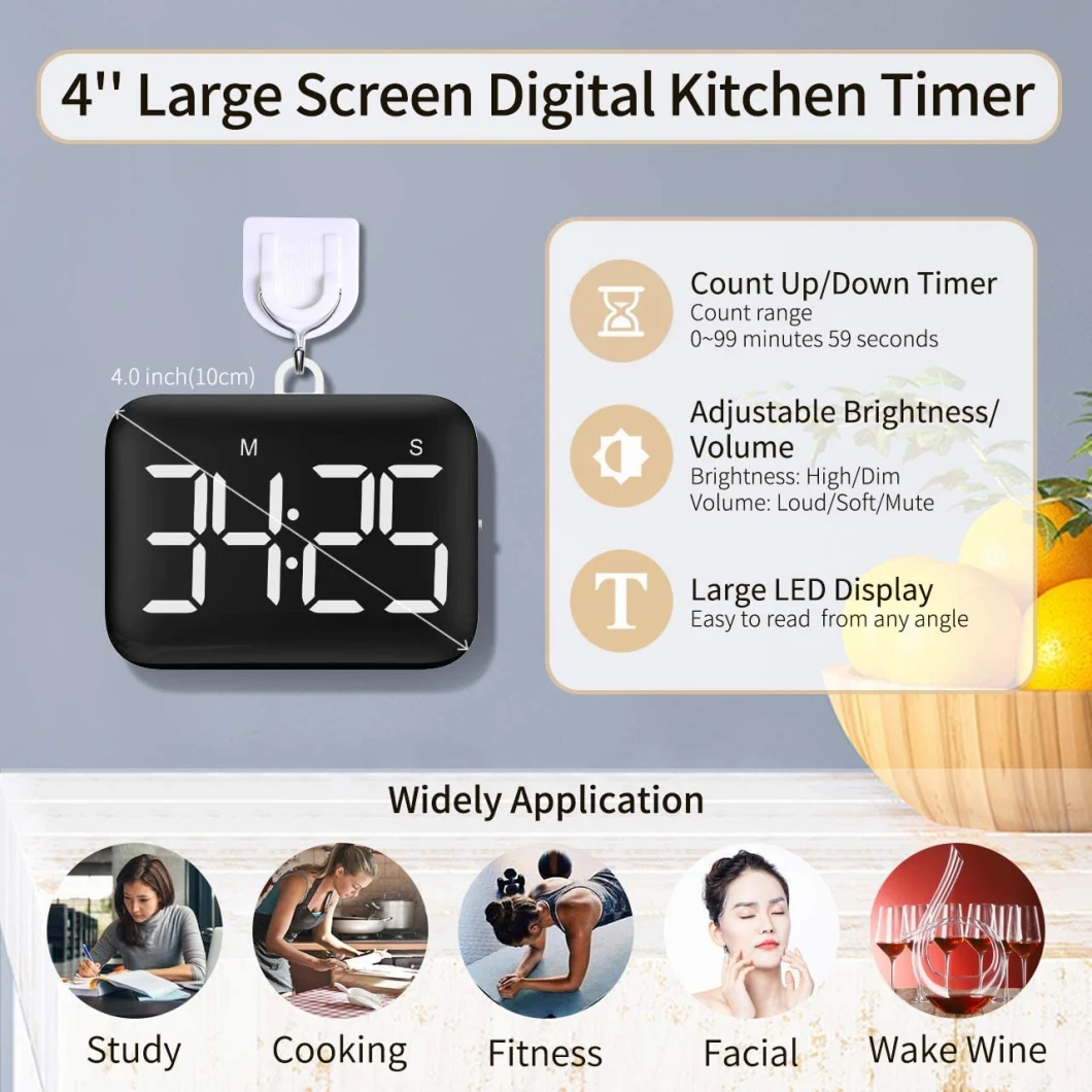 Large LCD Display Digital Kitchen Timer Magnetic Countdown Timer