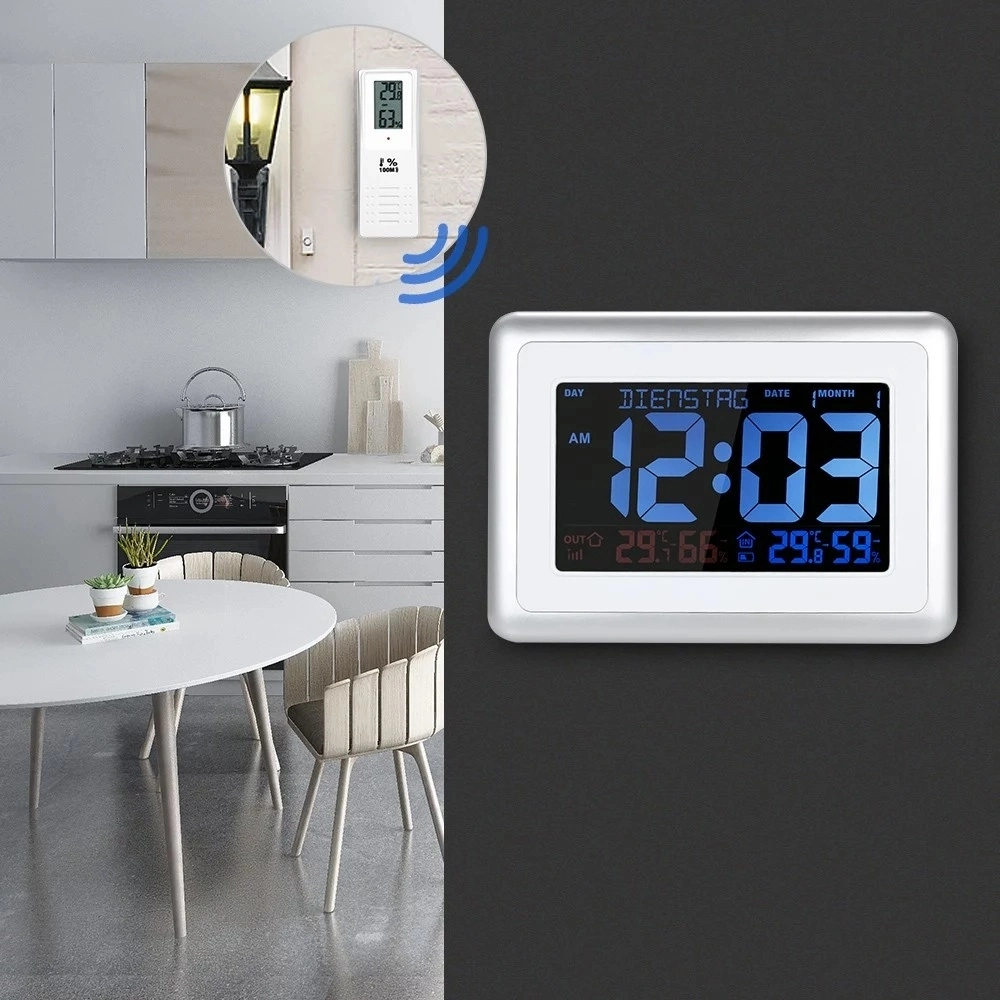 Digital Wall Clock Jumbo Clock Time Zone Rcc with Temperature Humidity Calendar Display Thermometer Atomic Clock