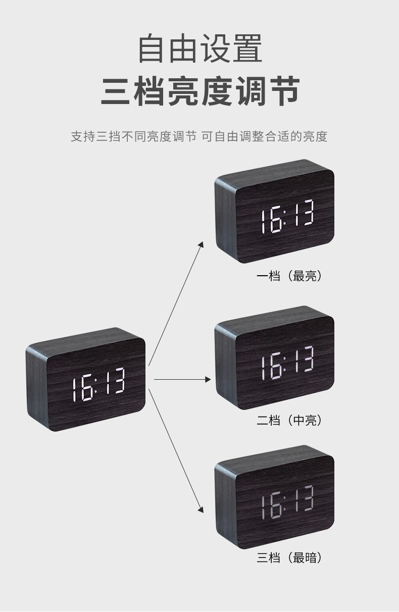 Wooden Alarm Clock with Temperature Function LED Alarm Clock Voice Control Digital Clock Electronic Wood Small Alarm Clock USB Decoration Gift
