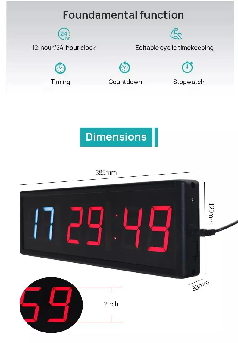 Newfield Digital LED Black Rectangle Portable Large 2.3 Inch Countdown Fitness Gym Timer Interval Workout Stopwatch Fitness Timer