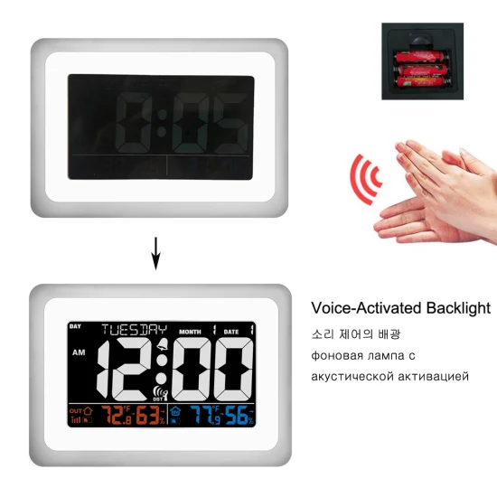 Digital Wall Clock Jumbo Clock Time Zone Rcc with Temperature Humidity Calendar Display Thermometer Atomic Clock