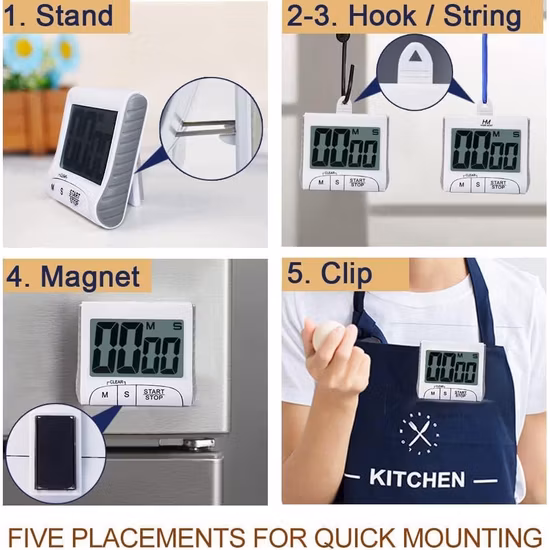 Large LCD Kitchen Timer Cooking Alarm Timer with Clock